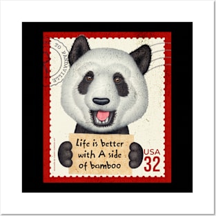 Funny Cute Panda with a side of bamboo Posters and Art